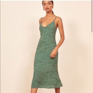 Reformation green floral print midi dress